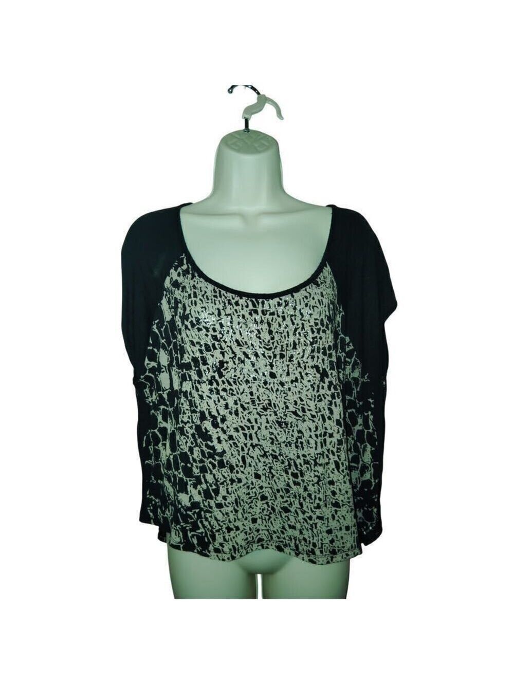 Guess Black & Gold Print Top Blouse  XL back crochet